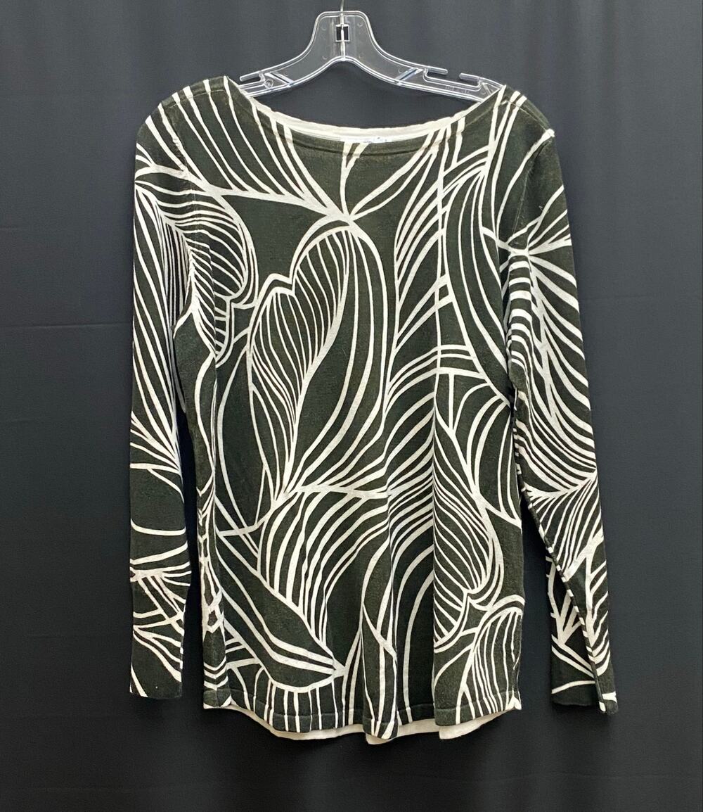 Chico's Primordial Forest Leaf Print Long Sleeve Pullover Top Olive Green Size L